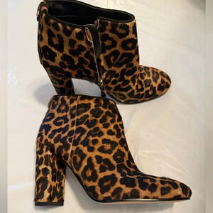 SAM EDELMAN  "CAMBELL" Cheetah Leopard Print Calf Fur Ankle Boots US 8